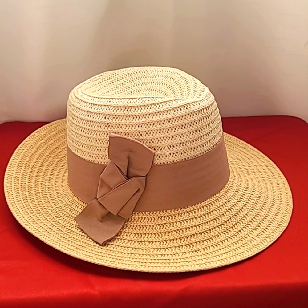 White/Tan Fedora with Mocha Bow